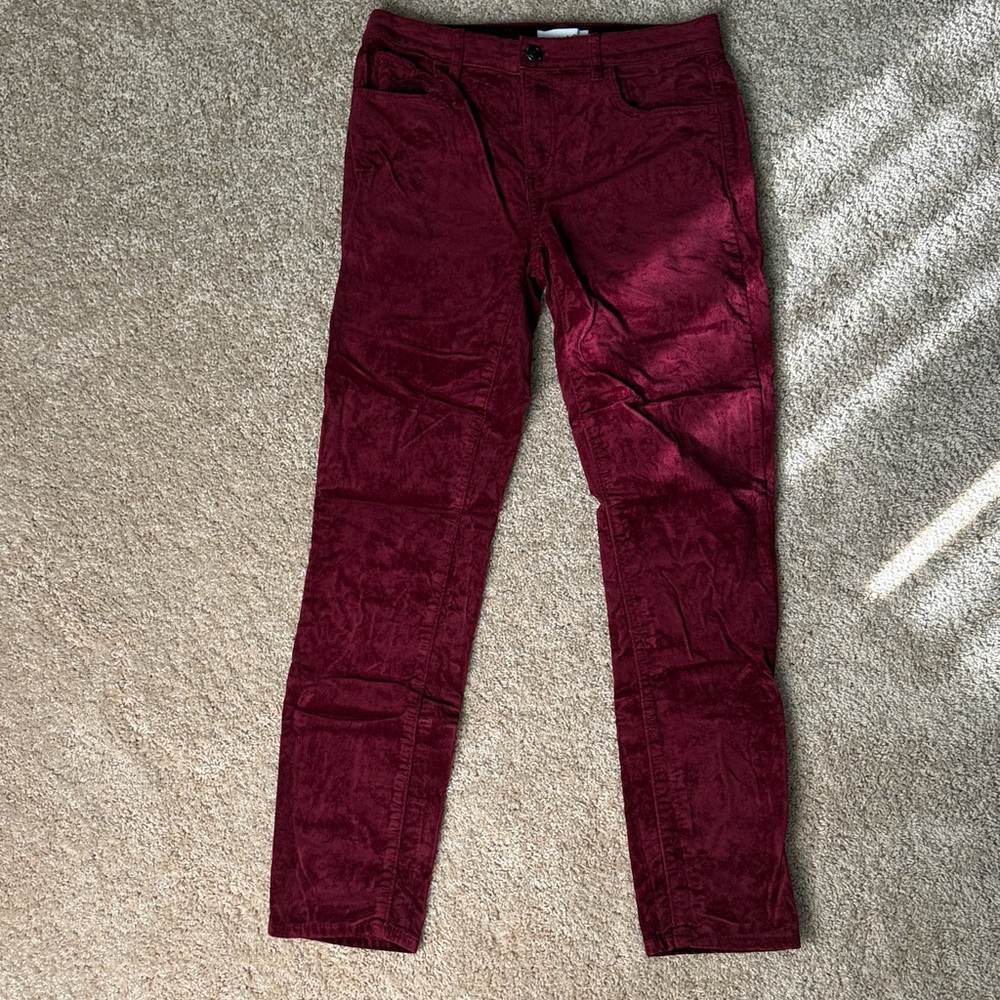 LOFT Women's Burgundy Straight Leg crushed velvet Jeans
